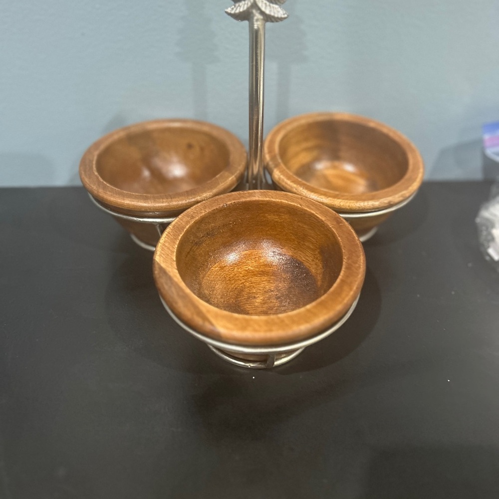 Christmas Tree Wooden Bowl Set with Silver Stand